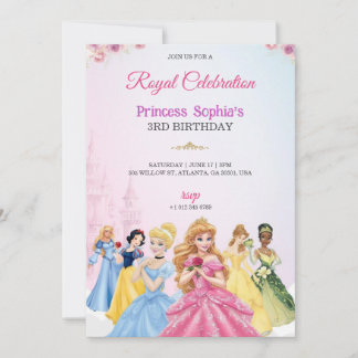 Princess-themed birthday invitation in pink colour 招待状