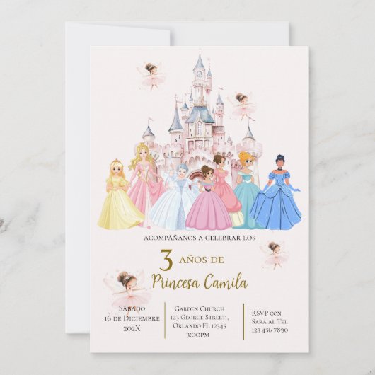 Princess Third Birthday Invitation at Her Castle 招待状 (正面)