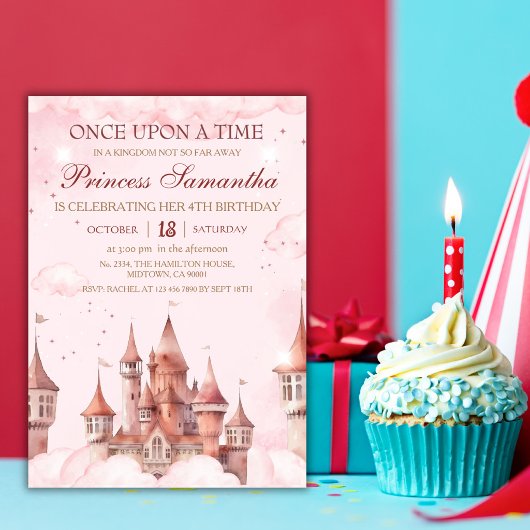 Princess third Birthday magical fairy tale castle 招待状