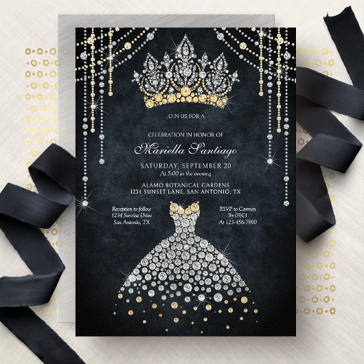 Princess Tiara Crown Dress Quinceanera Invitation 招待状