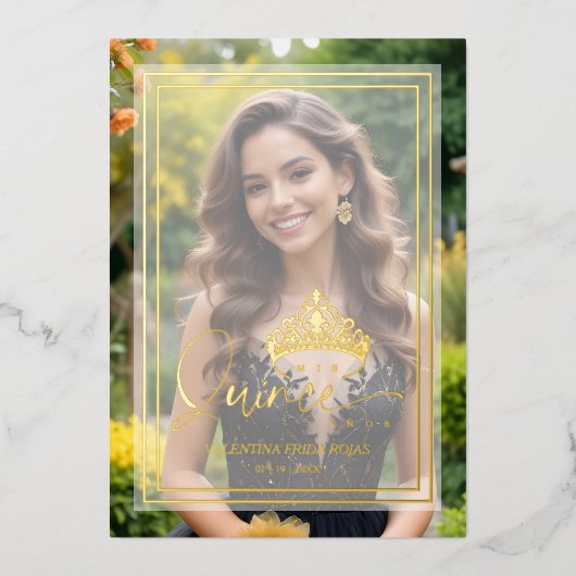 Princess Tiara Exquisite Overlay Vellum Effect XV 箔招待状 (正面)