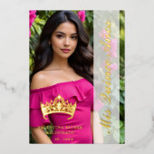 Princess Tiara Quinceañera Photo Fancy Calligraphy 箔招待状 (正面)