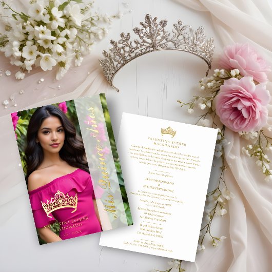 Princess Tiara Quinceañera Photo Fancy Calligraphy 箔招待状