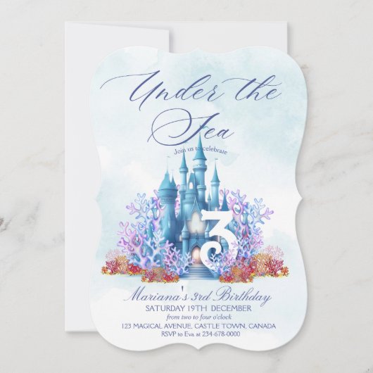 Princess Under the Sea Happy 3rd Birthday Party 招待状 (正面)