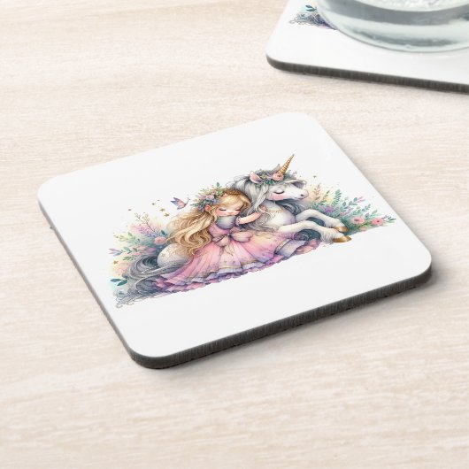 Princess Unicorn Pastel Fairytale Fantasy コースター (左側)