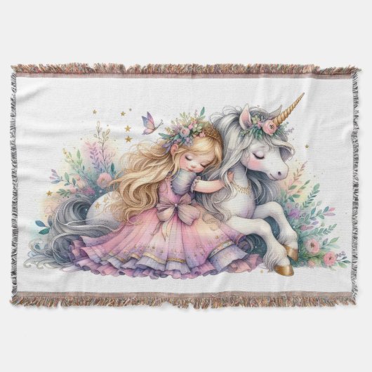 Princess Unicorn Pastel Fairytale Fantasy スローブランケット (正面)
