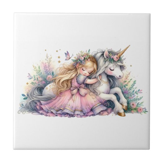 Princess Unicorn Pastel Fairytale Fantasy タイル (正面)