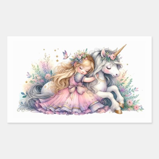 Princess Unicorn Pastel Fairytale Fantasy 長方形シール (正面)