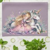 Princess Unicorn Pastel Fairytale Fantasy Lavender キッチンタオル (折り畳み)