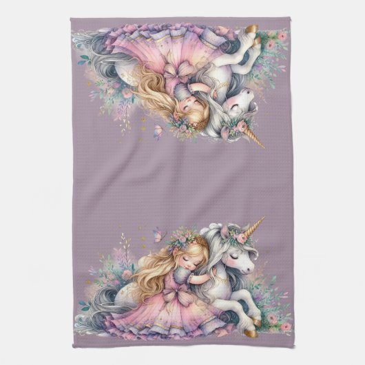 Princess Unicorn Pastel Fairytale Fantasy Lavender キッチンタオル (縦)