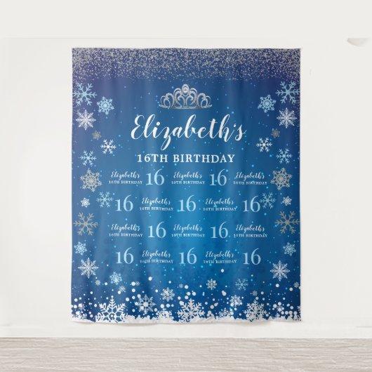 Princess Winter Birthday photobooth Backdrop タペストリー (正面)