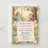 Princess with Forest Animals 5th Birthday Party 招待状 (正面)
