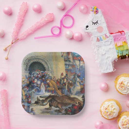 Princess's Birthday Dragon Folded Greeting Card ペーパープレート (パーティー)