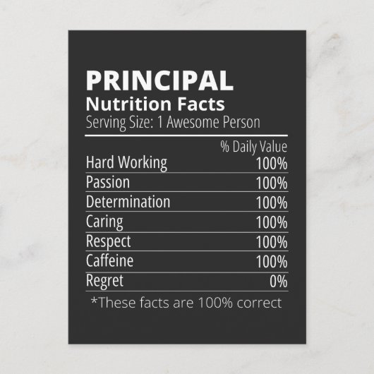 Principal Nutrition Facts Funny シーズンポストカード (正面)
