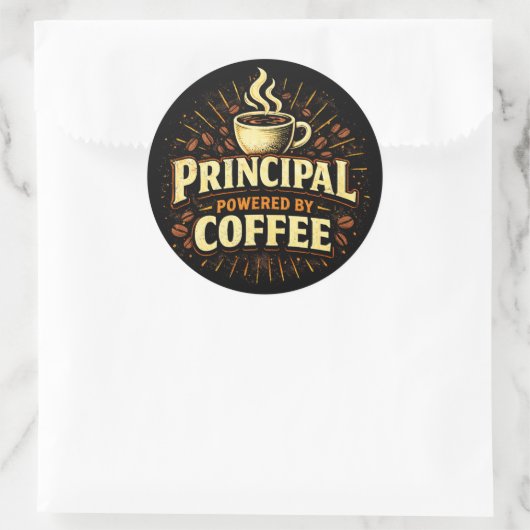 Principal: Powered by Coffee | Funny Admin Gift ラウンドシール (バッグ)
