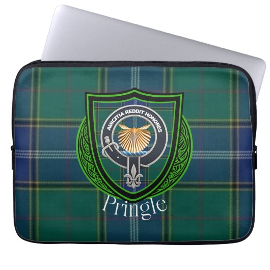 Pringle Scottish Clan Tartan and Crest ラップトップスリーブ (正面)