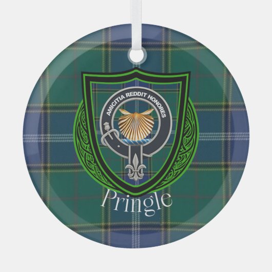 Pringle Scottish Clan Tartan & Crest ガラスオーナメント (正面)
