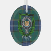 Pringle Scottish Clan Tartan & Crest ガラスオーナメント (正面右)