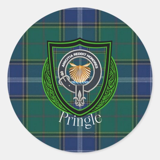 Pringle Scottish Clan Tartan & Crest ラウンドシール (正面)