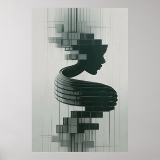 Print A modern abstract portrait blending feminine ポスター