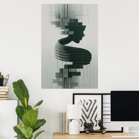 Print A modern abstract portrait blending feminine ポスター (ホームオフィス)