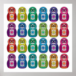 Print - Cute Rainbow Matryoshka Owl ポスター