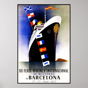Print Retro Vintage Image Travel Barcelona Ship ポスター