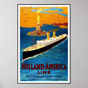 Print Retro Vintage Image Travel Holland - America ポスター