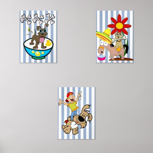 Print Set  Blue & White Stripe Dog  (正面)