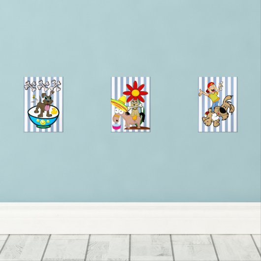 Print Set  Blue & White Stripe Dog  (ウッドフロア)