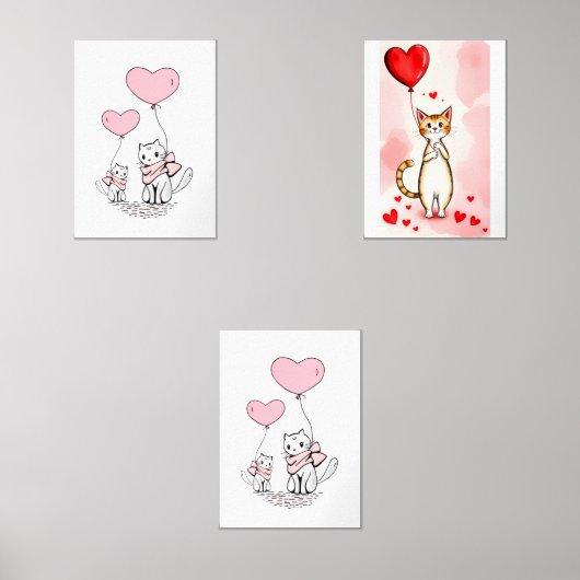 Print Set  Cat Red & Pink Hearts (正面)