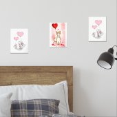Print Set  Cat Red & Pink Hearts (寝室)