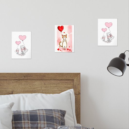 Print Set  Cat Red & Pink Hearts (寝室)
