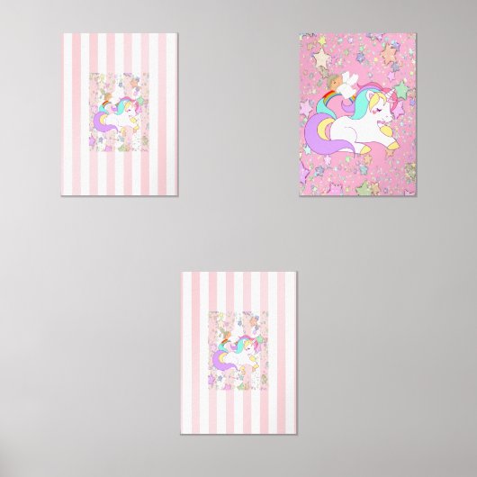 Print Set  Pink & White Stripe Unicorn  (正面)