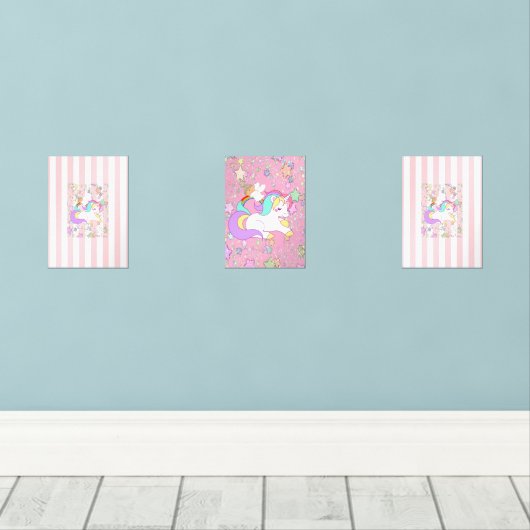 Print Set  Pink & White Stripe Unicorn  (ウッドフロア)