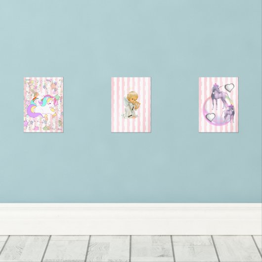 Print Set  Pink & White Stripe Unicorn Angel (ウッドフロア)