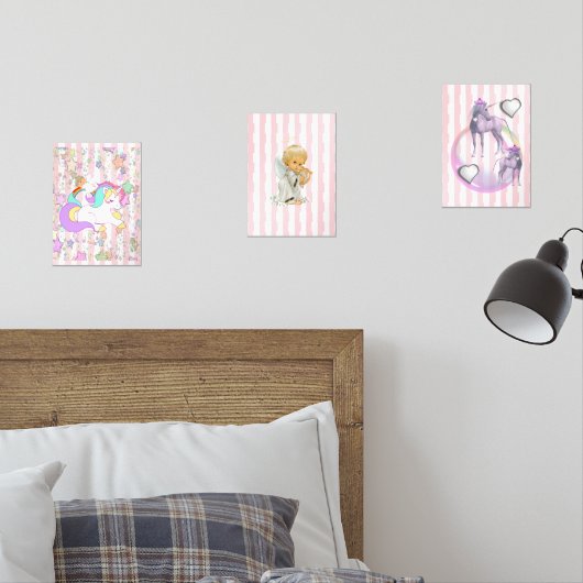 Print Set  Pink & White Stripe Unicorn Angel (寝室)