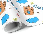 Print with a cute cartoon-style cat holding a cup  ラッピングペーパー (ロールコーナー)
