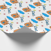 Print with a cute cartoon-style cat holding a cup  ラッピングペーパー (角)