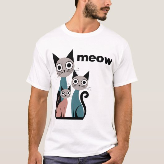 Print with cats, meow tシャツ (正面)