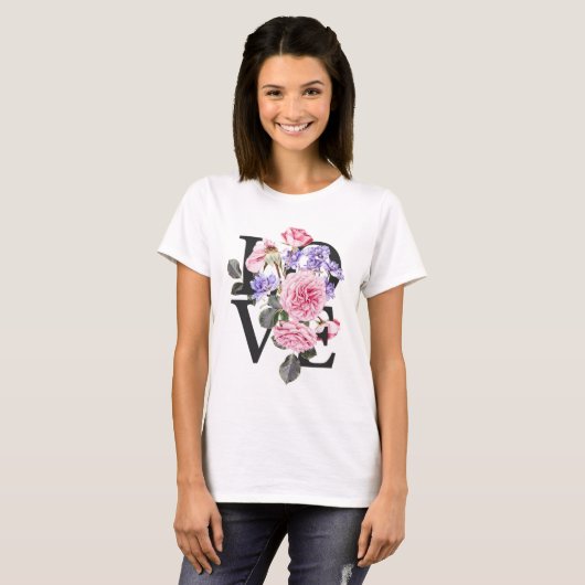 print with the phrase love decorated with flowers tシャツ (正面フル)