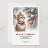 Printable Baby Fawn Christmas Scene Watercolor  シーズンカード (正面)