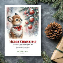 Printable Baby Fawn Christmas Scene Watercolor 