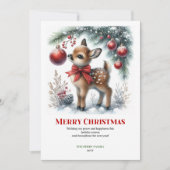 Printable Baby Fawn Christmas Scene Watercolor  シーズンカード (正面)