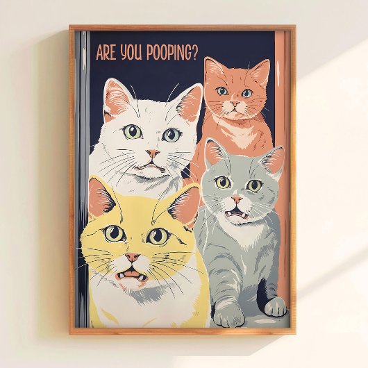 Printable Bathroom Wall Art Cat Art Toilet Poster  ポスター