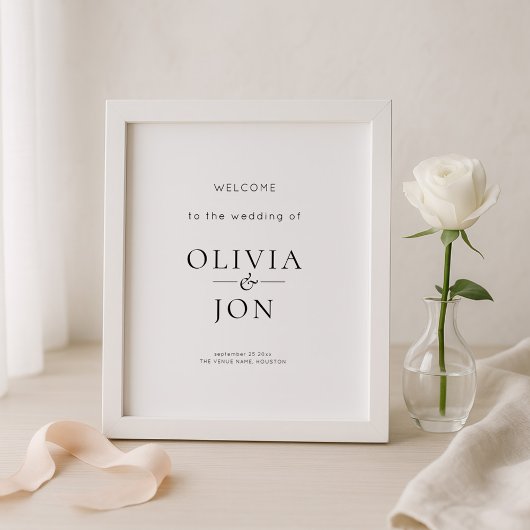 Printable Black and White Wedding Welcome Sign ポスター