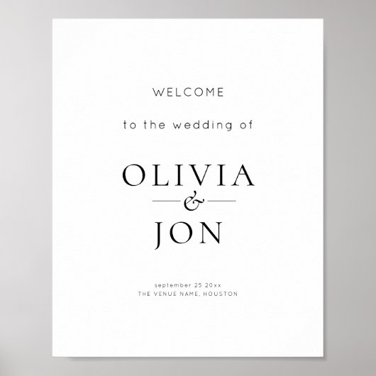 Printable Black and White Wedding Welcome Sign ポスター (正面)