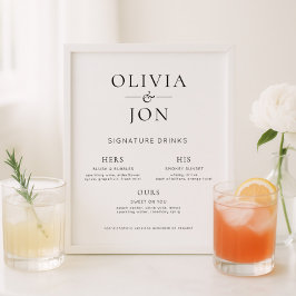 Printable Black White Wedding Signature Drink Sign ポスター