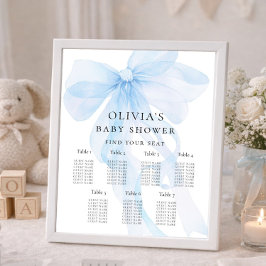 Printable Blue Bow Baby Shower Seating Chart ポスター