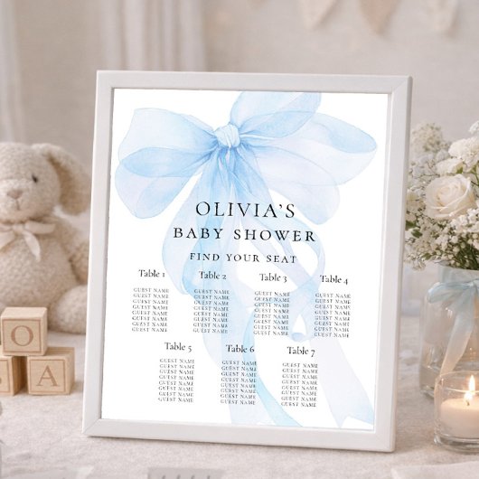 Printable Blue Bow Baby Shower Seating Chart ポスター